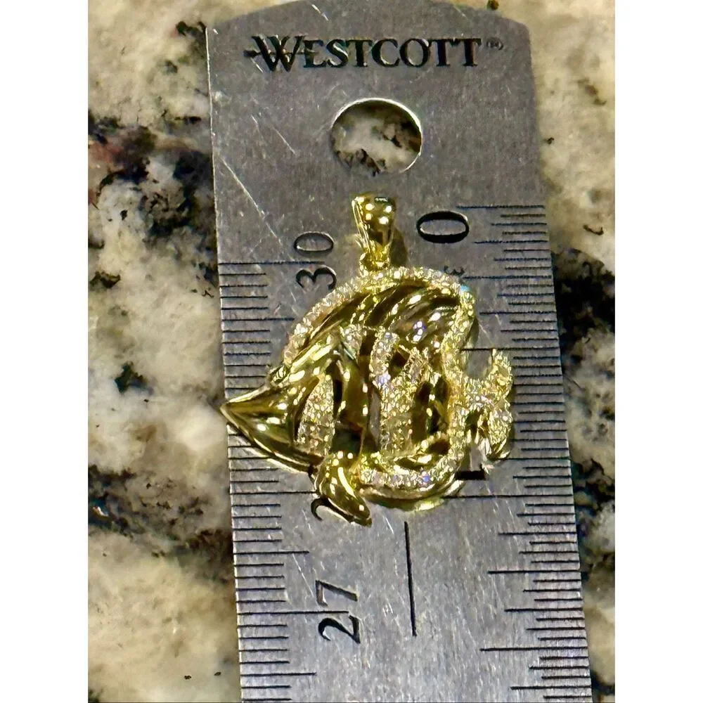 Gold Vermeil Moissanite Angel Fish Necklace Pendant Pave Diamond Cut Sparkle Sea